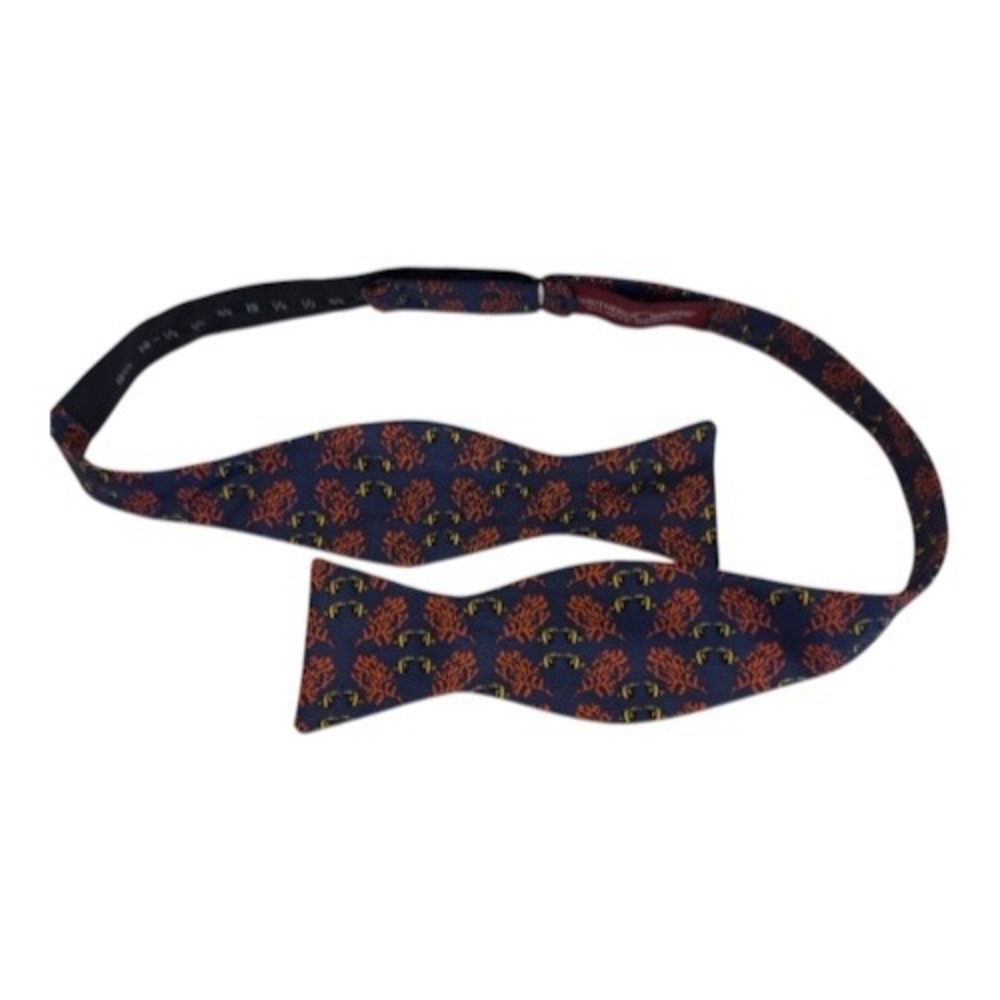 Southern Proper Navy Blue Silk Coral Fish Nautical Self Tie Bow Tie Adjustable